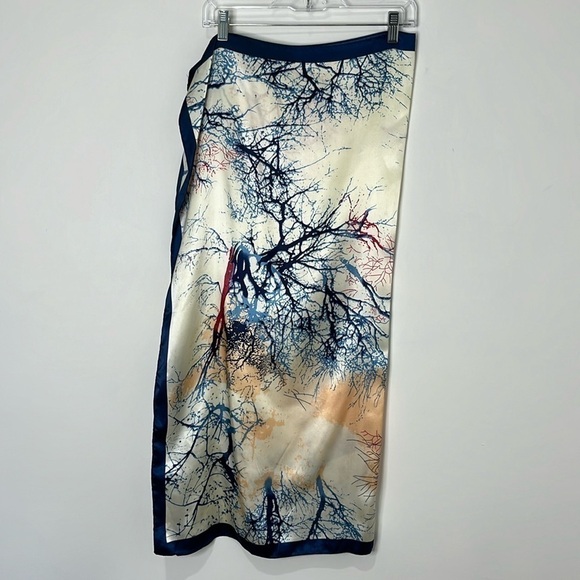 Corciova Abstract Womens Satin Scarf Trees Blue Pink Coral Cream Square - Picture 3 of 12